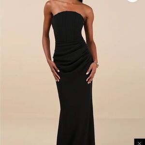 Elegant Black Strapless Evening corset Dress